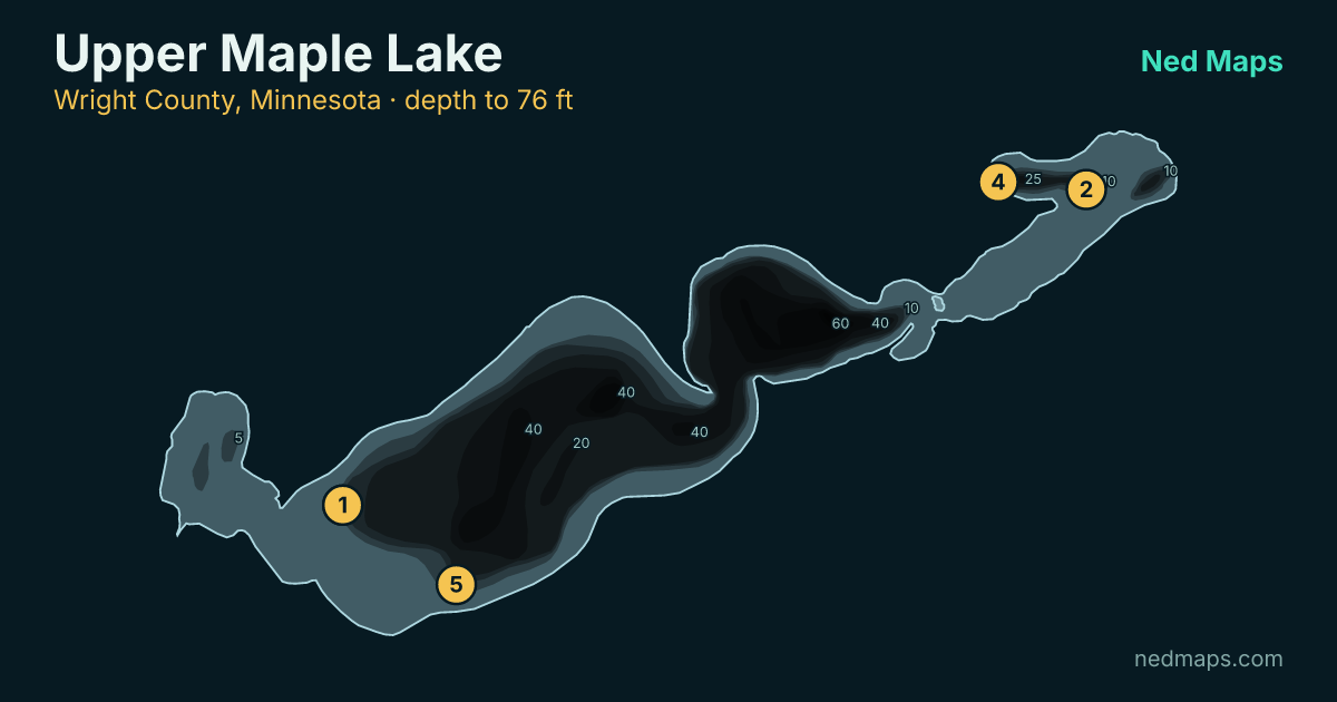 Upper Maple Lake depth contour map, Wright County, Minnesota