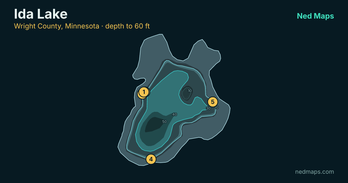 Ida Lake depth contour map, Wright County, Minnesota