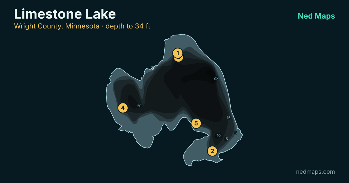 Limestone Lake depth contour map, Wright County, Minnesota