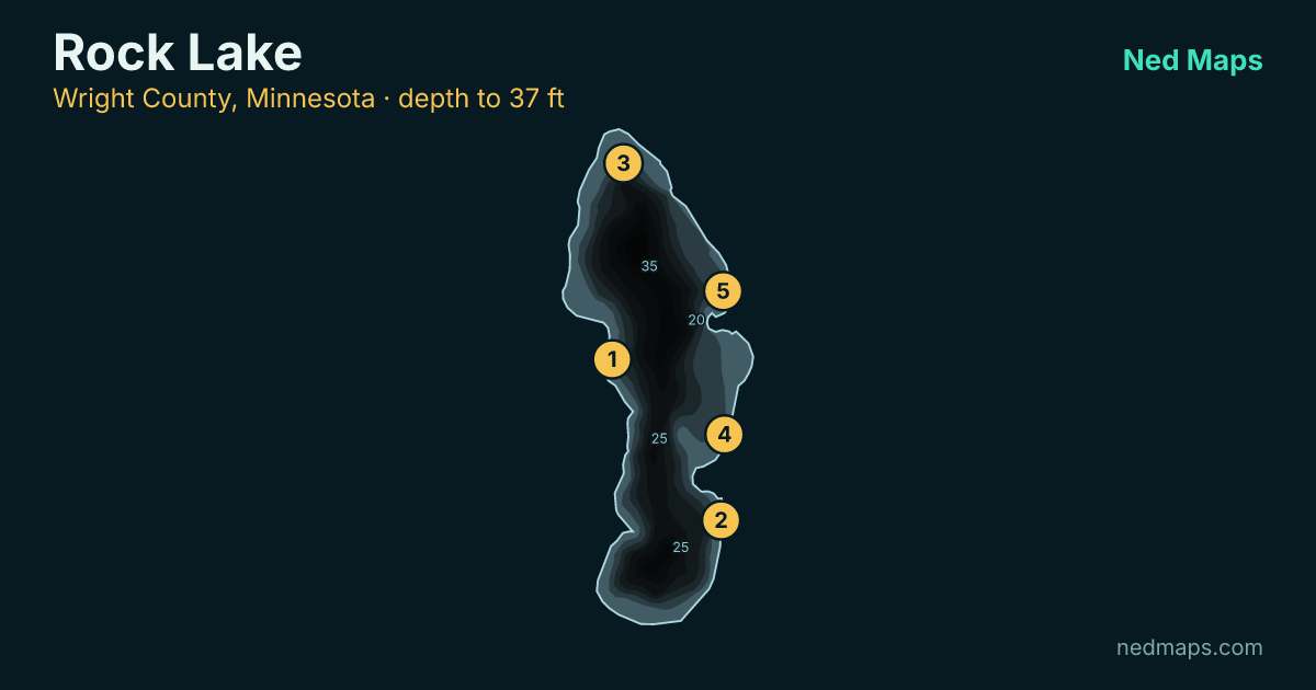 Rock Lake depth contour map, Wright County, Minnesota