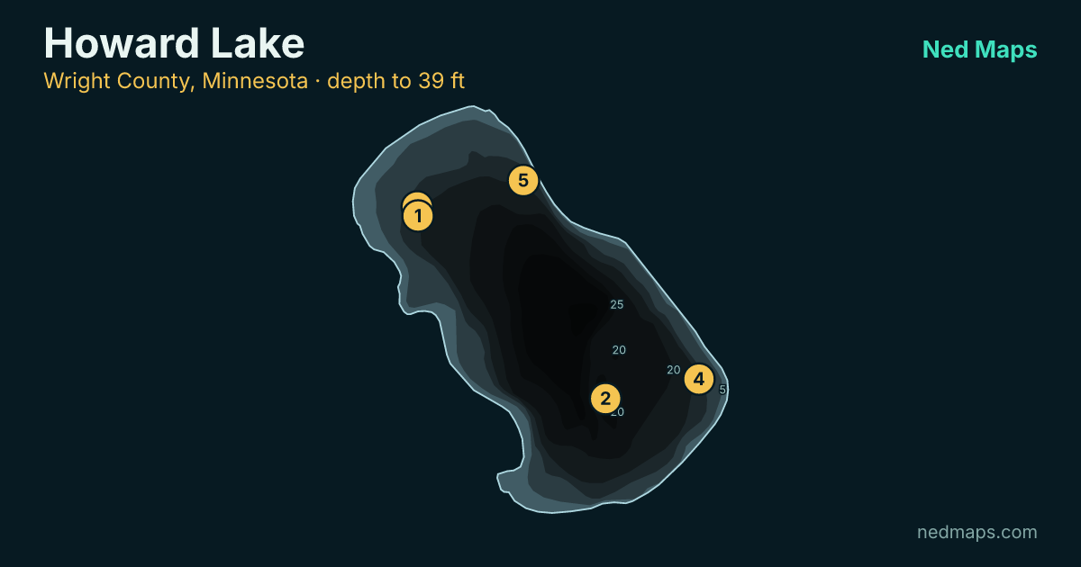 Howard Lake depth contour map, Wright County, Minnesota