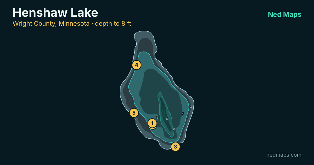 Henshaw Lake depth contour map, Wright County, Minnesota
