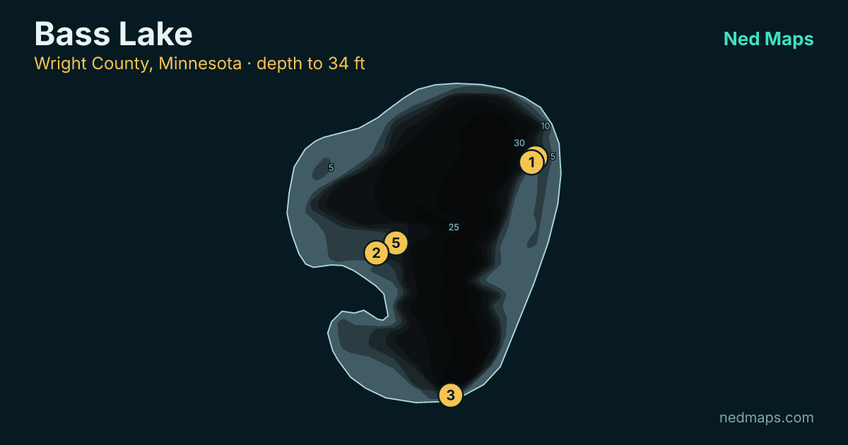 Bass Lake depth contour map, Wright County, Minnesota
