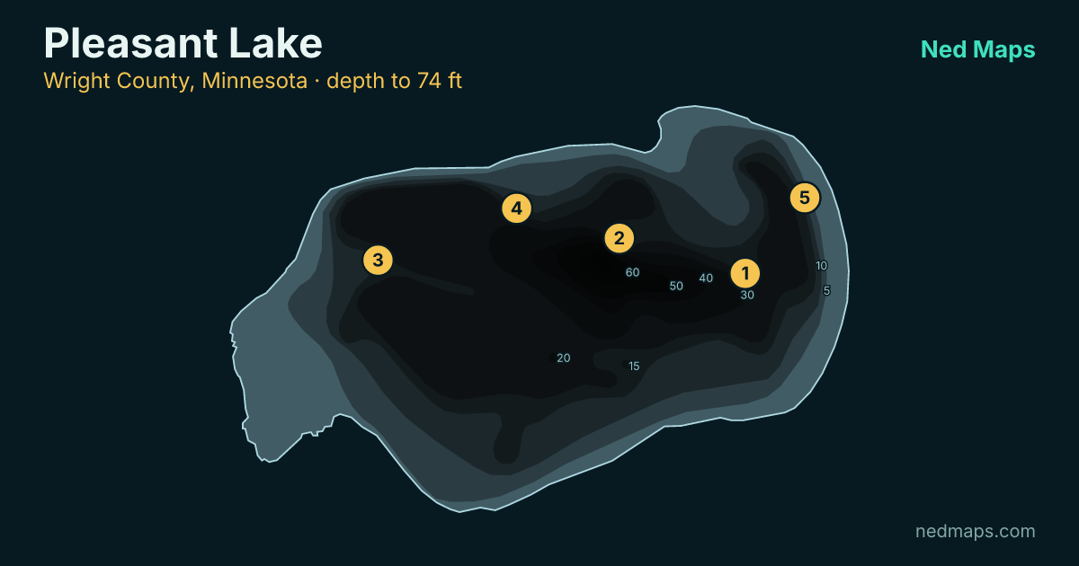 Pleasant Lake depth contour map, Wright County, Minnesota