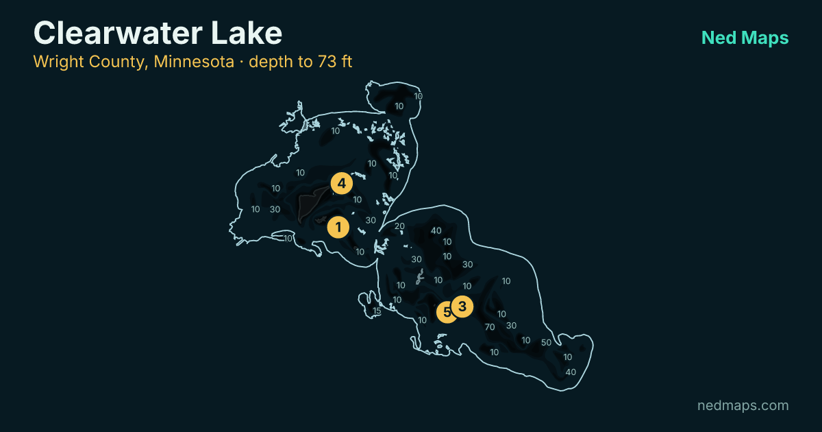 Clearwater Lake depth contour map, Wright County, Minnesota