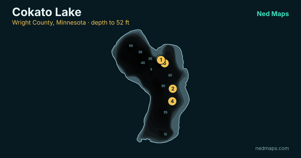 Cokato Lake depth contour map, Wright County, Minnesota