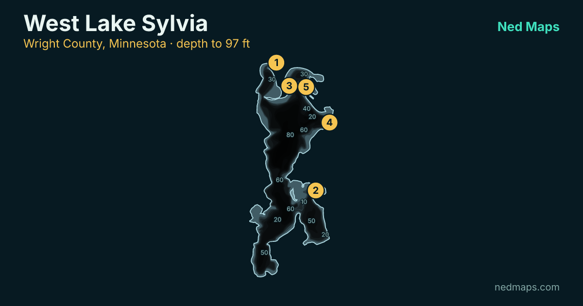 West Lake Sylvia depth contour map, Wright County, Minnesota