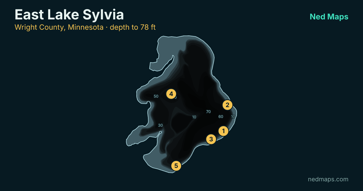 East Lake Sylvia depth contour map, Wright County, Minnesota